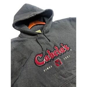 Men Cabela's 1961 Pullover Grey/Maroon‎ Hoodie Sweatshirt Heavy Size Large Patch